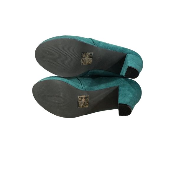 Green Ankle Booties Lace-Up High Heel Shoes - Picture 5 of 7